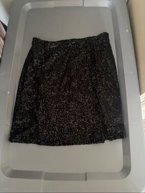 Black Sequin Mini Skirt with slits